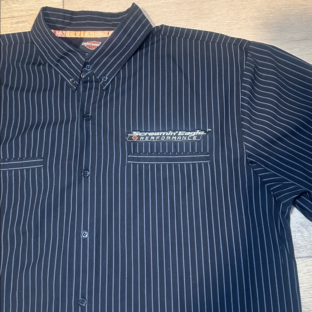 Harley Davidson Men's Size Large Work Shirt Short Sleeves Screamin' Eagle - Picture 2 of 5